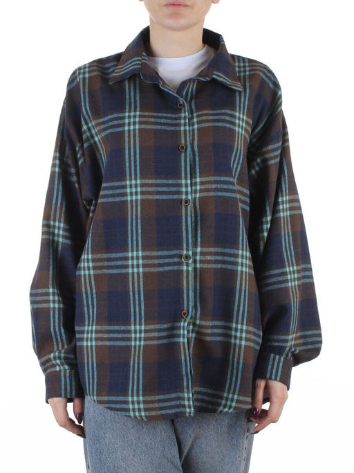 C601 BLUE/BROWN Рубашка женская оверсайз (95% хлопок, 5% спандекс)