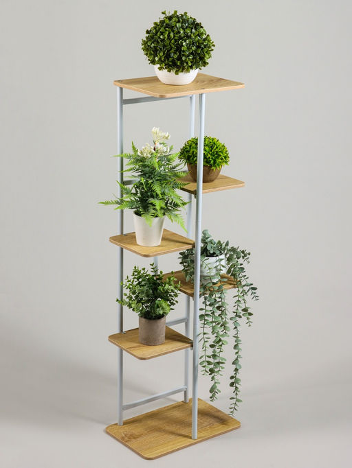 Подставка для цветов Greengo, 6 полок, 36×23×106 см, напольная, каркас металл, полки МДФ, белая