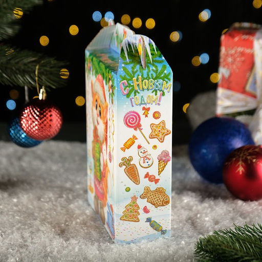 Цена за 5 шт. Подарочная новогодняя коробка "Заяц - Кот" белый, 16×7.5×26 см