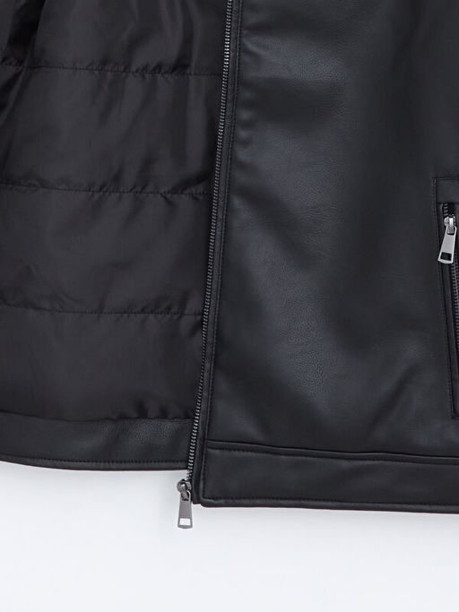 Slim Fit Biker Yaka Erkek Deri G?r?n?ml? Ceket - Waikiki фото 2