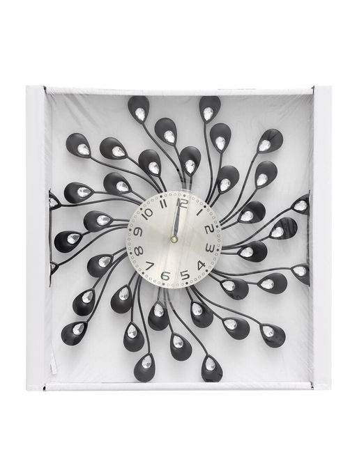 Часы настенные интерьерные Лепестки с кристаллами, серия: Ажур, бесшумные, плавный ход, 38?38 см, d=13 см, от батарейки 1?АА