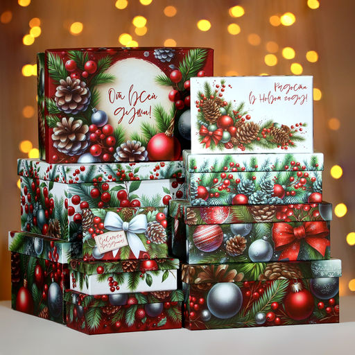 Набор подарочных новогодних коробок 10 в 1 С новым годом, 32.5?20?12.5 - 12?7?4 см