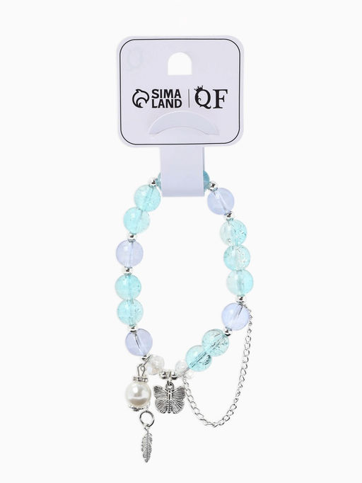 Браслет с подвесками "Сахарный" бабочка, перо. шар № 10/8, цвет голубо-фиолетовый в серебре   109679