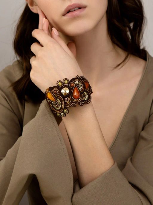 Плетеный браслет с вставками из натурального двухцветного янтаря и кристаллов Индия - Амберхолл фото 2