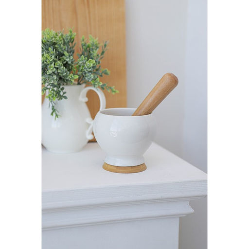 Ступка для специй BellaTenero, 380 мл, с пестиком, на бамбуковой подставке, фарфор, белая  фото 5