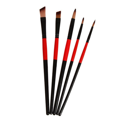 Набор кистей для рисования, нейлон, 5 штук, круглые, плоские, международный размер