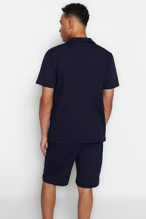Lacivert Unisex Regular Fit Apa_ Yaka _ortlu Pijama Tak_m_ TMNSS23PT00007 - Trendyolmilla фото 2