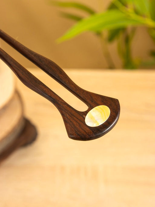 Шпилька для волос, 17×4 см, дерево Соно, ракушка, тёмно-коричневая