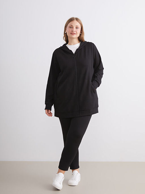 Kap??onlu Oversize Kad?n Fermuarl? Sweatshirt