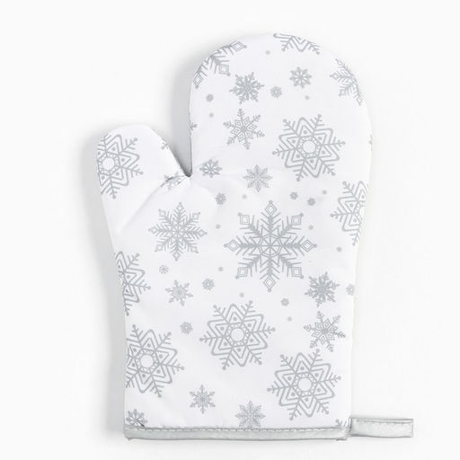 Кухонный набор Доляна. Снежинки: серебро, прихватка 17?17 см, варежка 26?16 см, фартук 70?80 см, 100% п/э