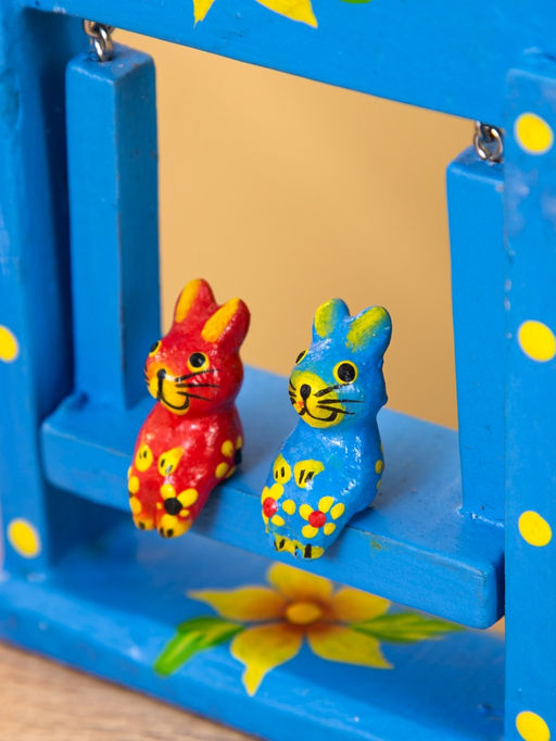 Сувенир Зайки на качелях, 11?5.4?14.4 см, дерево, синий