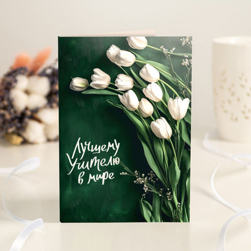 Открытка 4 шоколадки "Лучшему учителю в мире" (тюльпаны на доске)