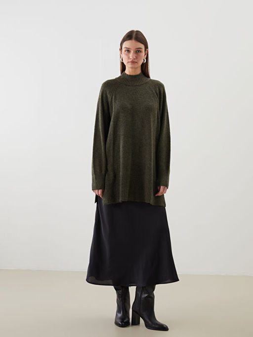Dik Yaka Oversize Kad?n Triko Tunik