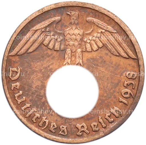 Монета 1 рейхспфенниг 1938 года D Германия