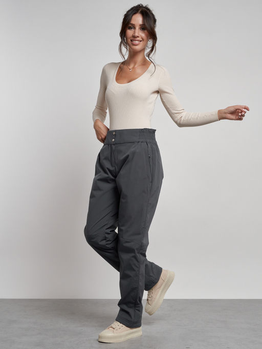 Брюки утепленные спортивные с высокой посадкой женские зимние серого цвета 7141Sr - Colannia фото 4