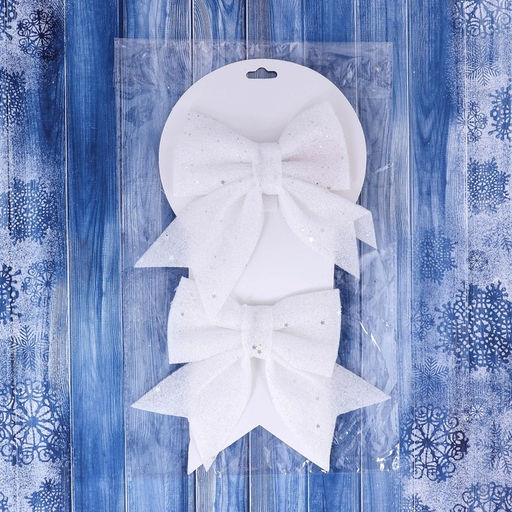 Цена за 2 шт. Ёлочные игрушки 2 шт. Зимнее волшебство. Бант со звёздочками пластик, 1212 см, белый фото 2