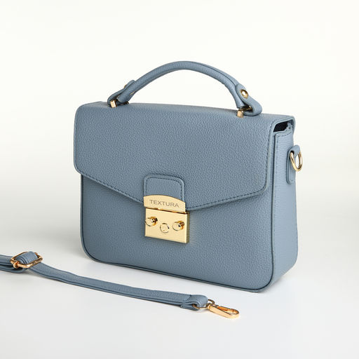 Сумка женская мессенджер TEXTURA на клапане, 23×6×17 см, голубая