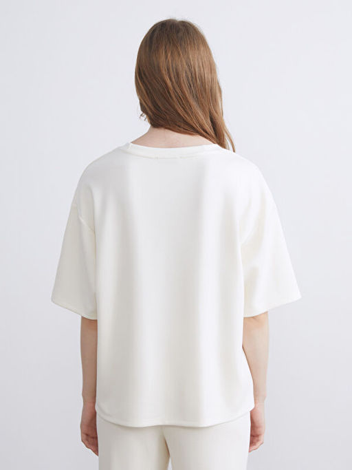 V Yaka Nak??l? Oversize Kad?n Ti??rt