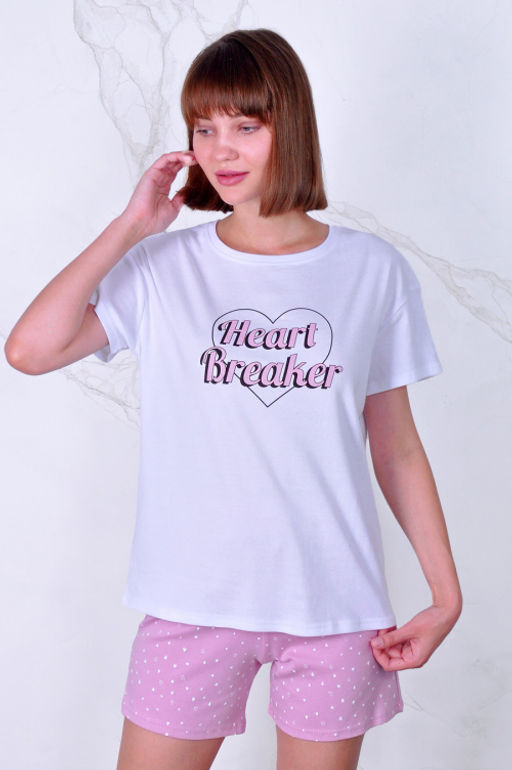 Арт. 9133 Пижама с шортами 42-50 (5 шт) Цвет:верх- белый, низ- пудра