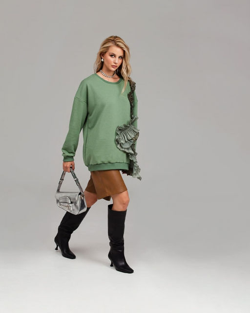 Эффектный свитшот с рюшами Футер 3-х нитка / Атлас-гофре / Органза - Sahar art lab фото 23