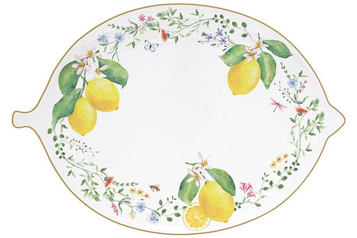 Блюдо, 30х21,5 см, фарфор P, овальное, белое, Цветы и лимоны, Fleurs et Citrons