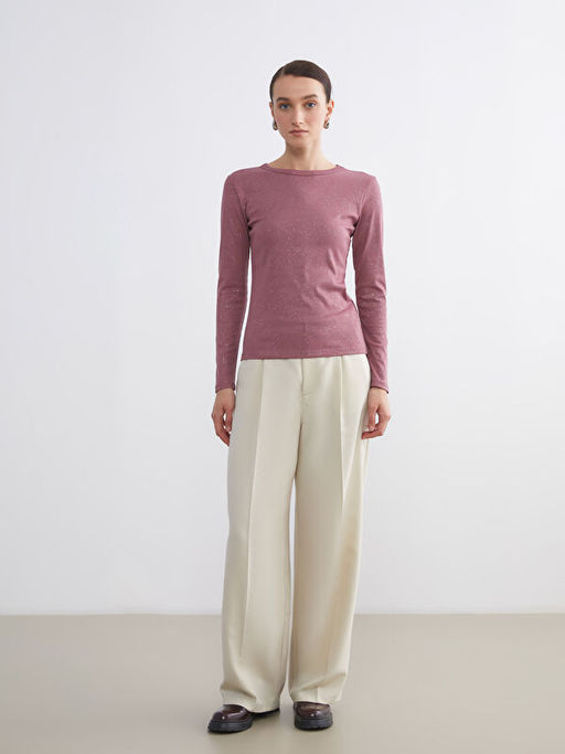 Bisiklet Yaka Parlak G?r?n?ml? Kad?n Ti??rt