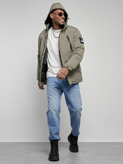 Куртка спортивная мужская зимняя с капюшоном серого цвета 8360Sr - Wonderrman фото 15