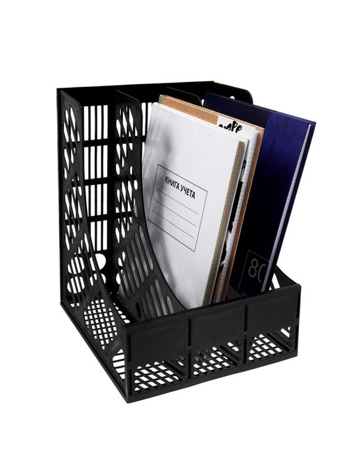 Лоток вертикальный, 3-х секционный, разборный, чёрный