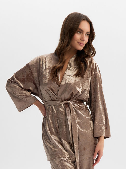 Костюм домашний женский: жакет, брюки, KAFTAN Velvet, размер 44-46, кофейный