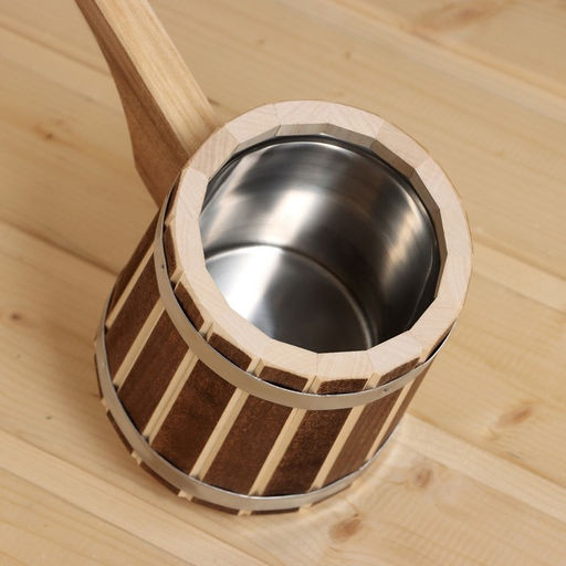 Ковш - черпак для бани и сауны «Добрыня», 500 мл, липа, нержавеющие вставка и обруч, 54 см, «Добропаровъ»