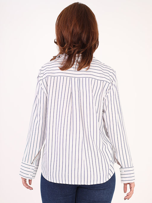 Рубашка классическая в офис белая в полоску - Almond фото 2