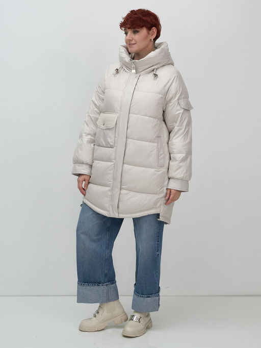 Куртка зимняя женская с капюшоном модная бежевого цвета 7341B - Visdeer фото 4