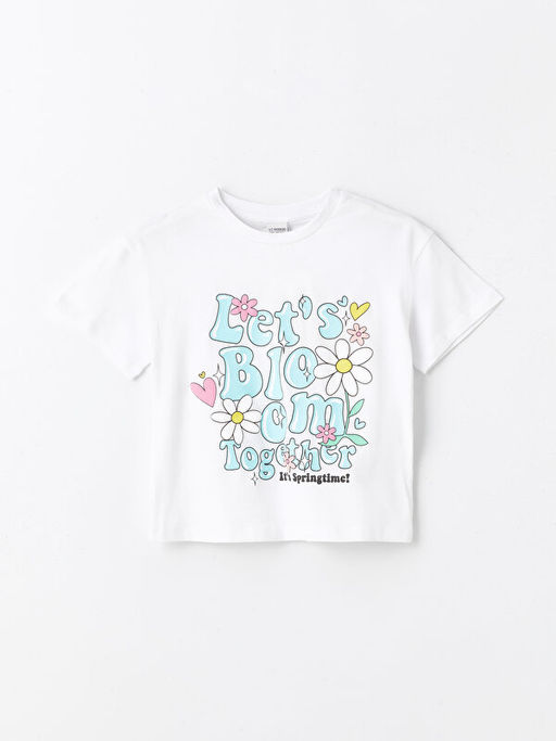 Bisiklet Yaka Bask?l? K?sa Kollu K?z ?ocuk Ti??rt