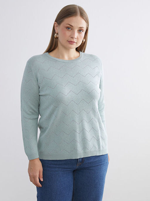 Bisiklet Yaka ?izgili Kad?n Triko Kazak