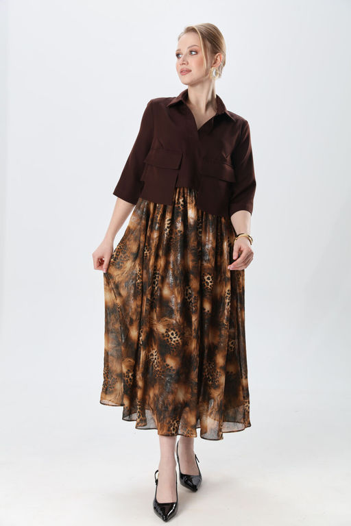 Платье NIKVA н514-5 шоколад и кофейный леопард  фото 4