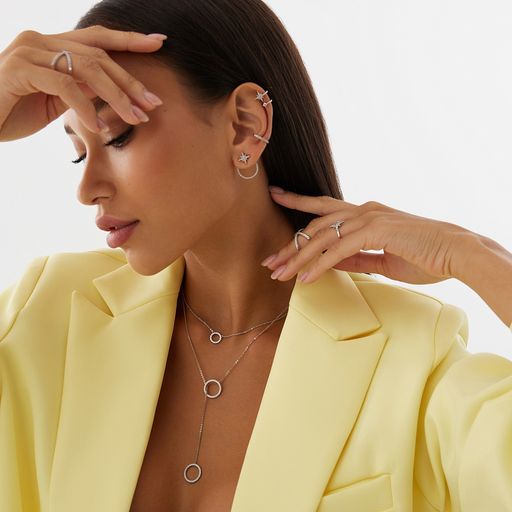 Серебряный кафф со звездой и фианитами