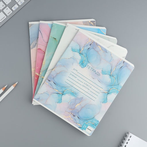 Тетрадь 24 листов в линию Мрамор, обложка мелованный картон, 5 видов МИКС - Artfox study фото 3