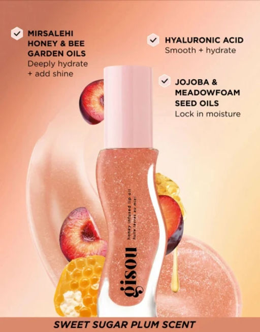Gisou МАСЛО-БЛЕСК ДЛЯ ГУБ "Глазированная слива" Honey Infused Lip Oil in Glazed Plum, 8ml