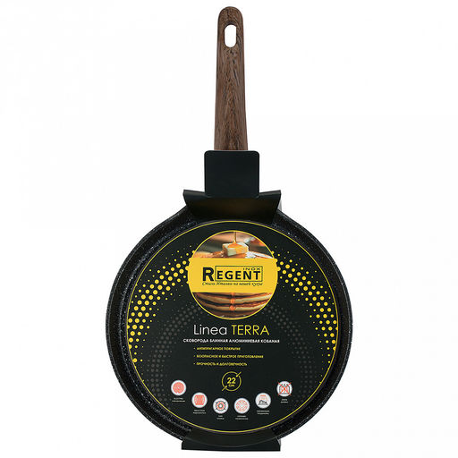 Сковорода блинная с антипригарным покрытием Terra д22см, h4,3см, s2,6мм, дно s3,1мм, кованный алюминий, бакелитовая ручка с покрытием soft-touch, имитирующим текстуру дерева, Regent (Китай) Подходит для всех видов плит, включая индукционную. - Домашняя мода фото 5