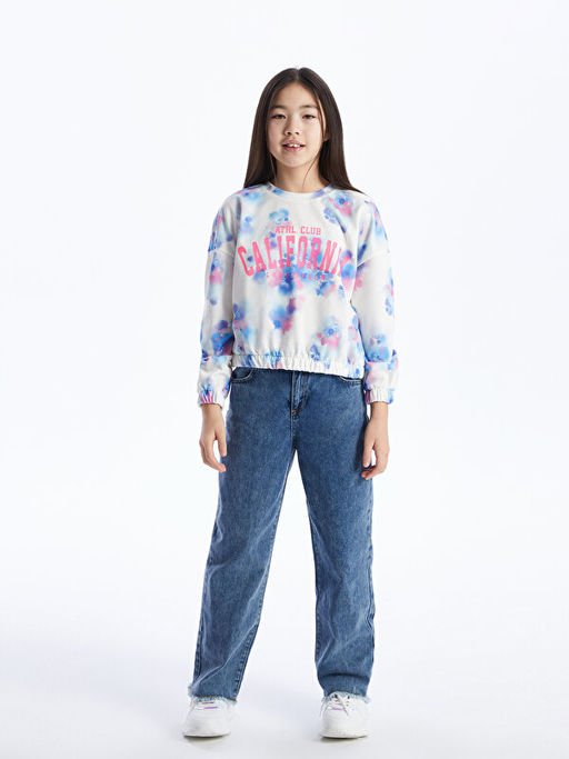 Bisiklet Yaka Bask?l? Uzun Kollu K?z ?ocuk Sweatshirt - Waikiki фото 2