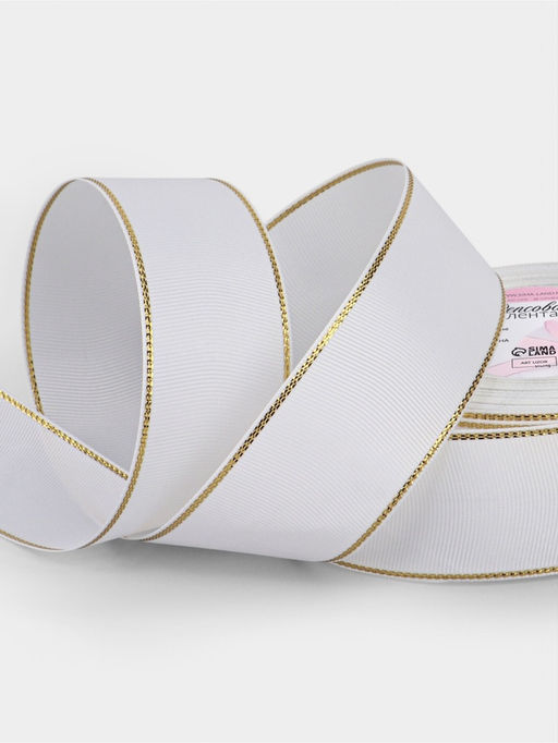 Лента репсовая, с золотым люрексом, 40 мм, 23±1 м, белая №001