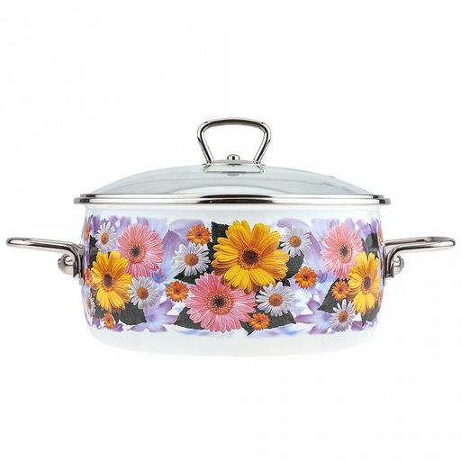 "Fernanda" Кастрюля эмалированная 4л, сферическая форма, стеклянная крышка, белый (Россия)