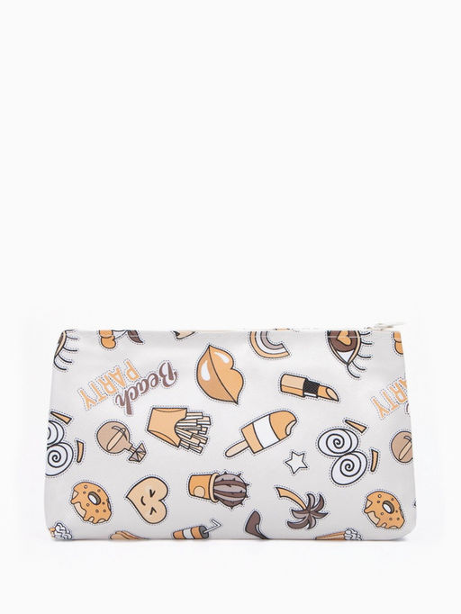 Цена за 2 шт. Косметичка - пенал на молнии, плоская, маленькая, с принтом, белая=