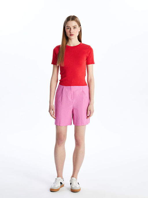 Bisiklet Yaka D?z K?sa Kollu Kad?n Triko Kazak