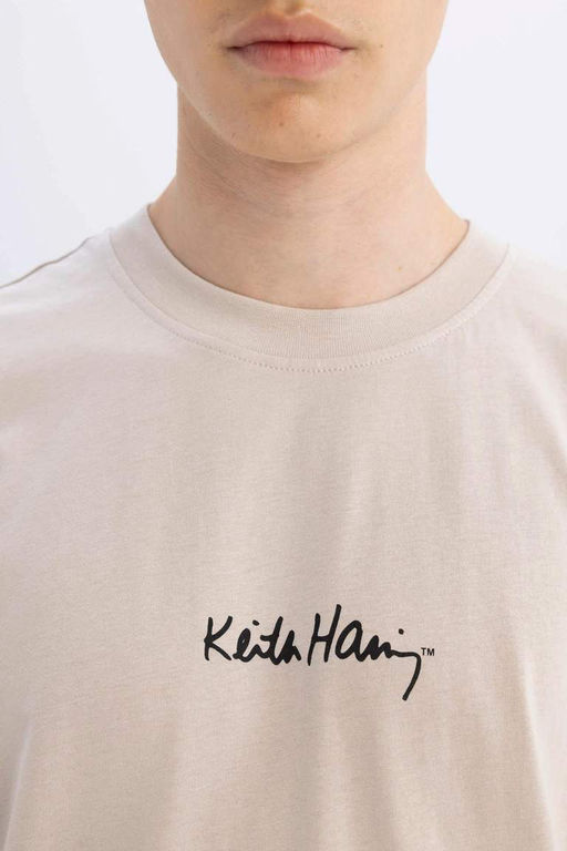 Футболка с короткими рукавами и круглым вырезом Keith Haring Comfort Fit - Defacto фото 6