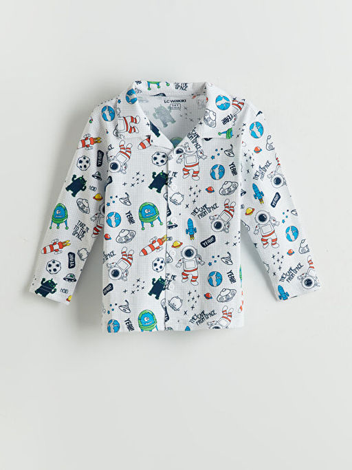 Bask?l? Erkek ?ocuk Pijama Tak?m?