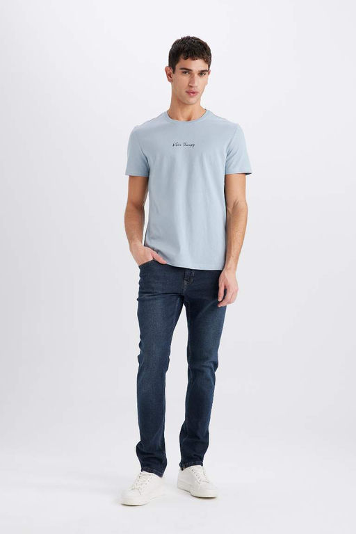Slim Fit Dar Kesim Bisiklet Yaka Bask?l? K?sa Kollu Tisort - Defacto фото 3