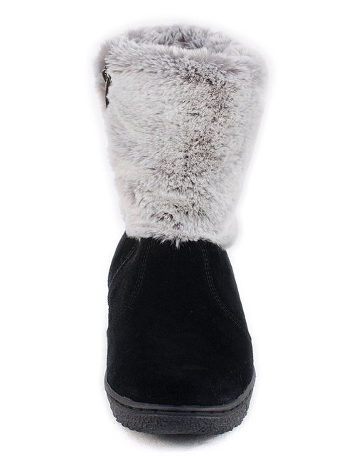 Унты женские на литой подошве. Черные., Замша. "Шиншилла". Короткие. Молния.