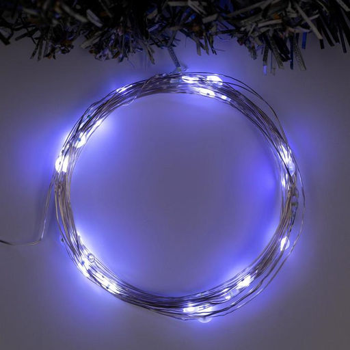 Гирлянда Нить 5 м роса, IP20, серебристая нить, 50 LED, мерцание всех светодиодов, батарейки AAх3 (нет в комплекте), свечение белое
