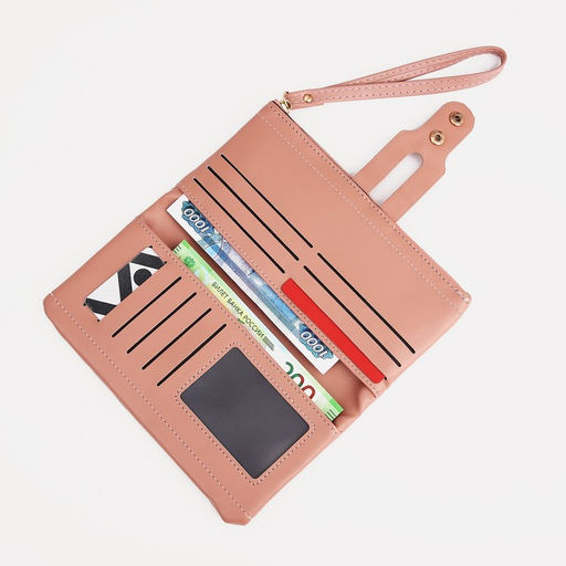 Кошелёк женский на кнопке, для карт, для монет, цвет розовый - Simaland фото 3